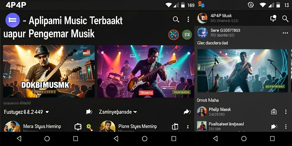 Tampilan gameplay 4P4P yang menampilkan berbagai genre musik.