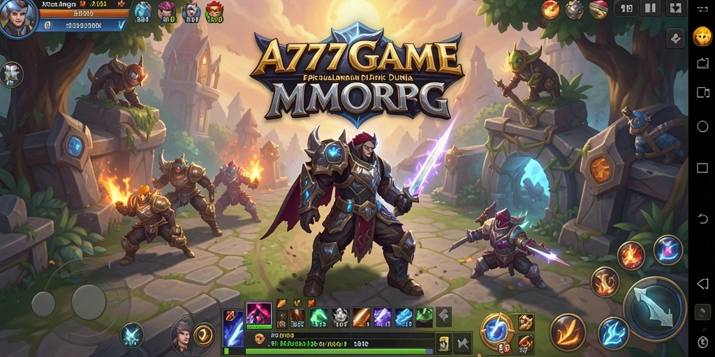 Screenshot gameplay A777GAME menunjukkan pertarungan epik dalam dunia MMORPG.