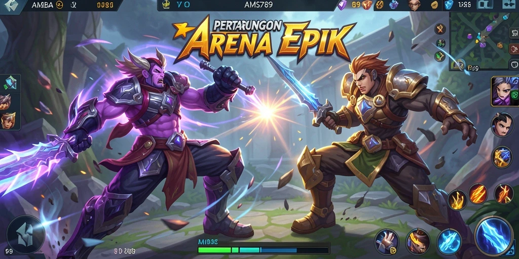 Tampilan aksi seru dalam gameplay <strong>AMS789</strong> di arena MOBA.