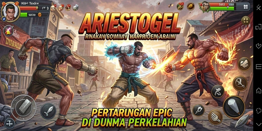 Screenshot ARIESTOGEL menunjukkan aksi pertarungan yang dinamis dan karakter menarik.
