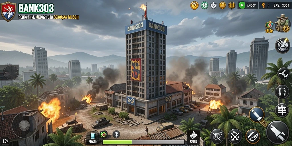 Tampilan menara yang semarak dalam gameplay Tower Defense.