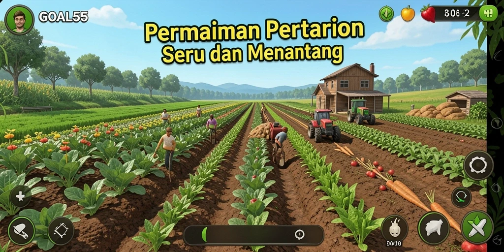 Tampilan screenshot gameplay pertanian di GOAL55 yang menarik.