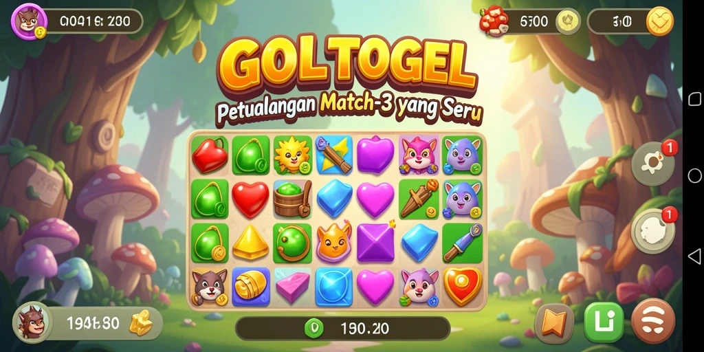 Tampilan screenshot GOLTOGEL yang menunjukkan gameplay Match-3 yang seru.