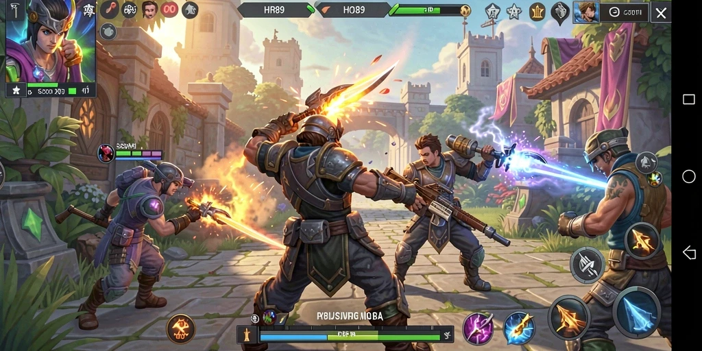 Screenshot gameplay HR89 dengan pertarungan tim seru.