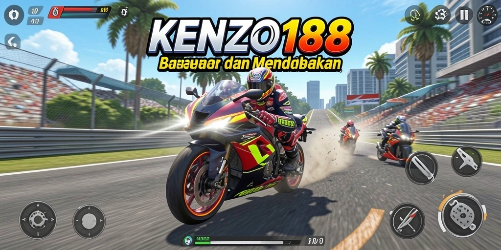 Screenshot gameplay seru di KENZO188 dengan balapan motor penuh aksi.