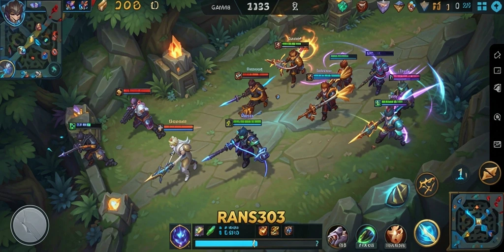 Gameplay seru dalam RANS303 dengan karakter MOBA yang unik.