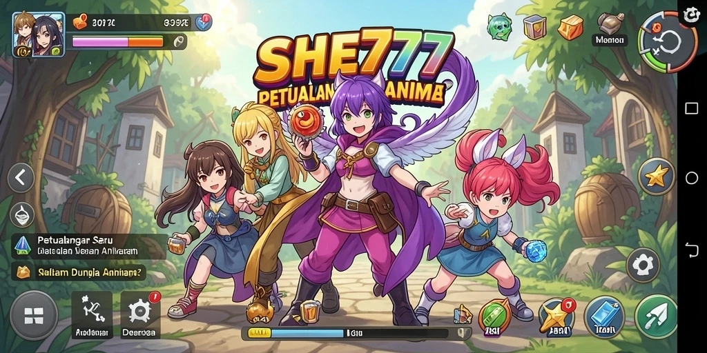 Tampilan gameplay <strong>SHE777</strong> yang menakjubkan dengan karakter anime yang penuh warna.