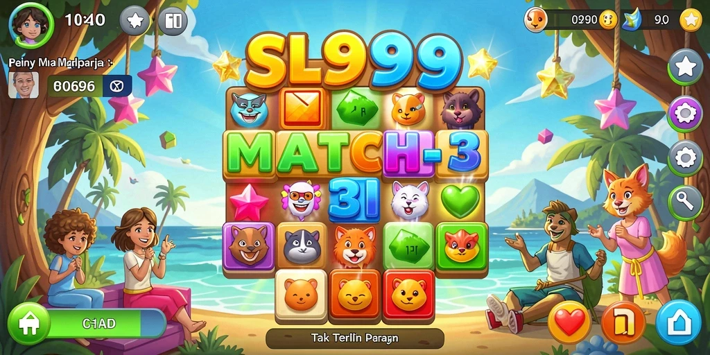 Tampilan gameplay SL999 dengan aksi mencocokkan item yang seru.